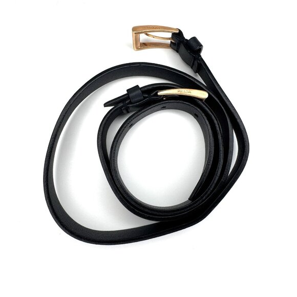 Prada Skinny Belt Size S M Black Leather Rose Gold Hardware - Picture 10 of 10